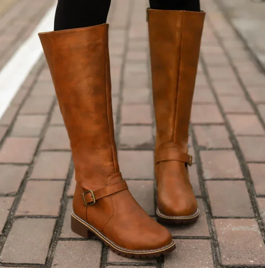Olivie | Bottes Hautes Femme avec Bride et Petit Talon Bloc