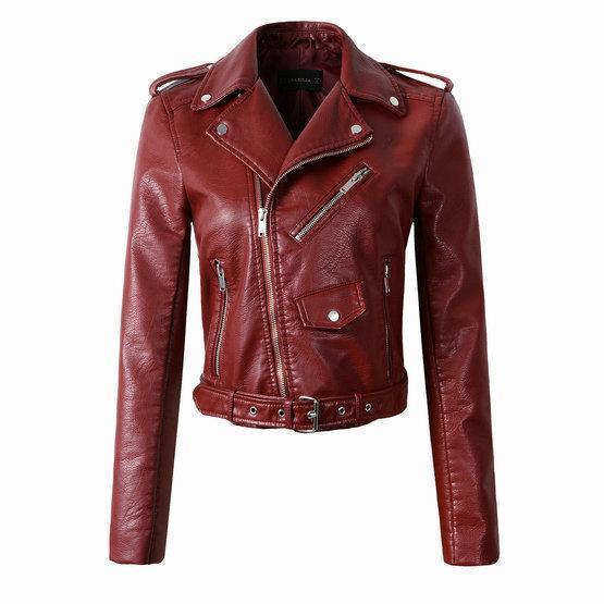 Alézia | Veste Biker Femme Unie avec Fermeture Asymétrique, Poches Zippées et Ceinture Taille