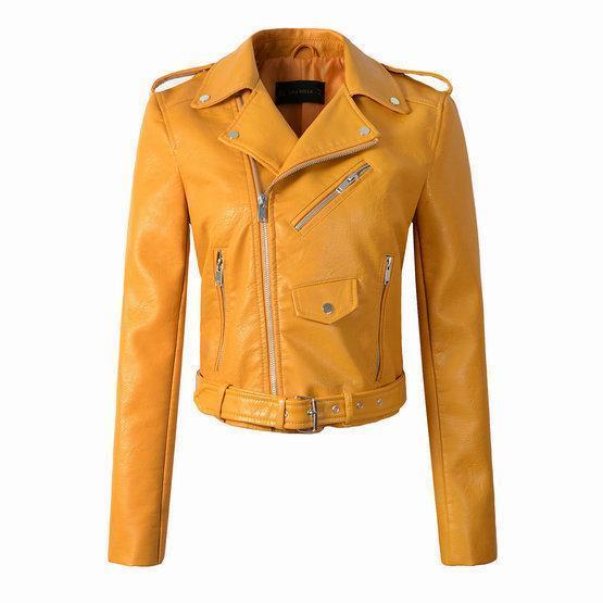 Alézia | Veste Biker Femme Unie avec Fermeture Asymétrique, Poches Zippées et Ceinture Taille