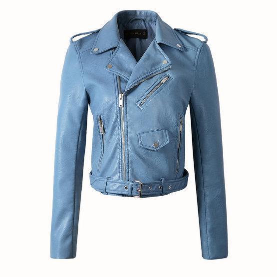 Alézia | Veste Biker Femme Unie avec Fermeture Asymétrique, Poches Zippées et Ceinture Taille