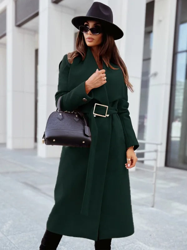 Delphina | Manteau Long Élégant avec Ceinture