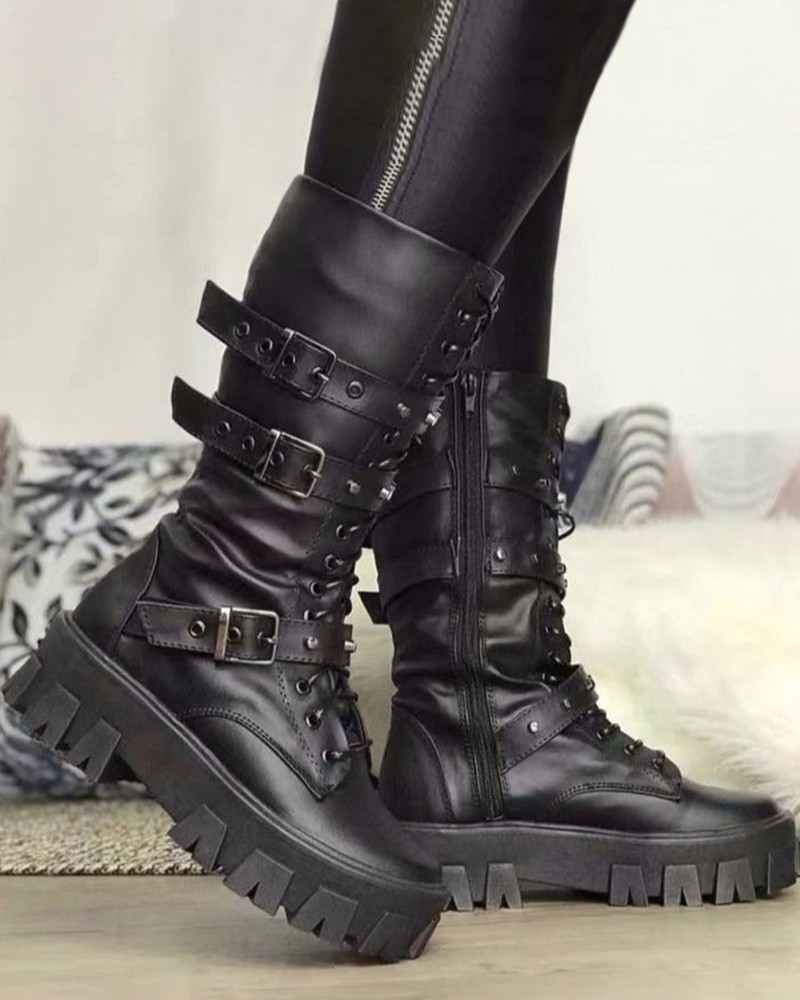 Célestisse | Bottes militaires femme blanches avec semelle robuste et boucles ajustables