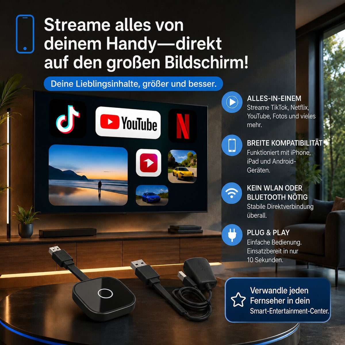 ScreenVanta™ | Wireless HDMI Adapter für kabellose Bildschirmspiegelung in Full HD