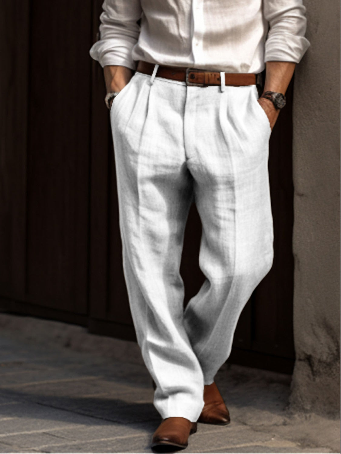 Alistair | Pantalon Homme Lin Confortable à Coupe Décontractée et Élégante pour Look Business Formelle