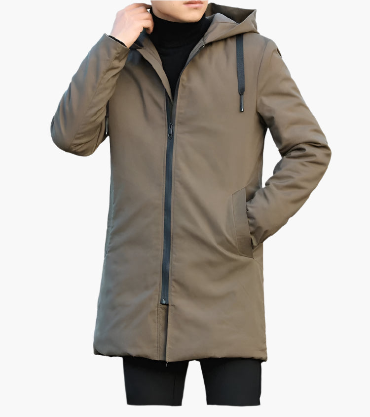 Victor | Veste Homme Hiver Longue Zippée à Capuche | Moderne, Coupe-vent et Imperméable