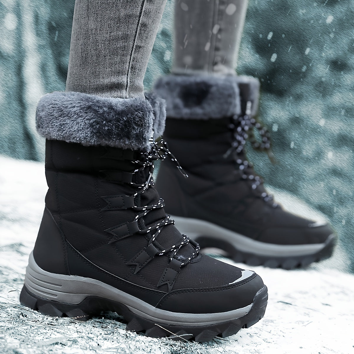 Bottes d’Hiver Chaudes pour Femme, Cuir Marron, Imperméables et Isolantes