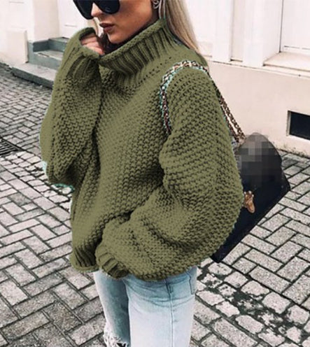 Pull Col Roulé Femme en Maille Épaisse pour Hiver