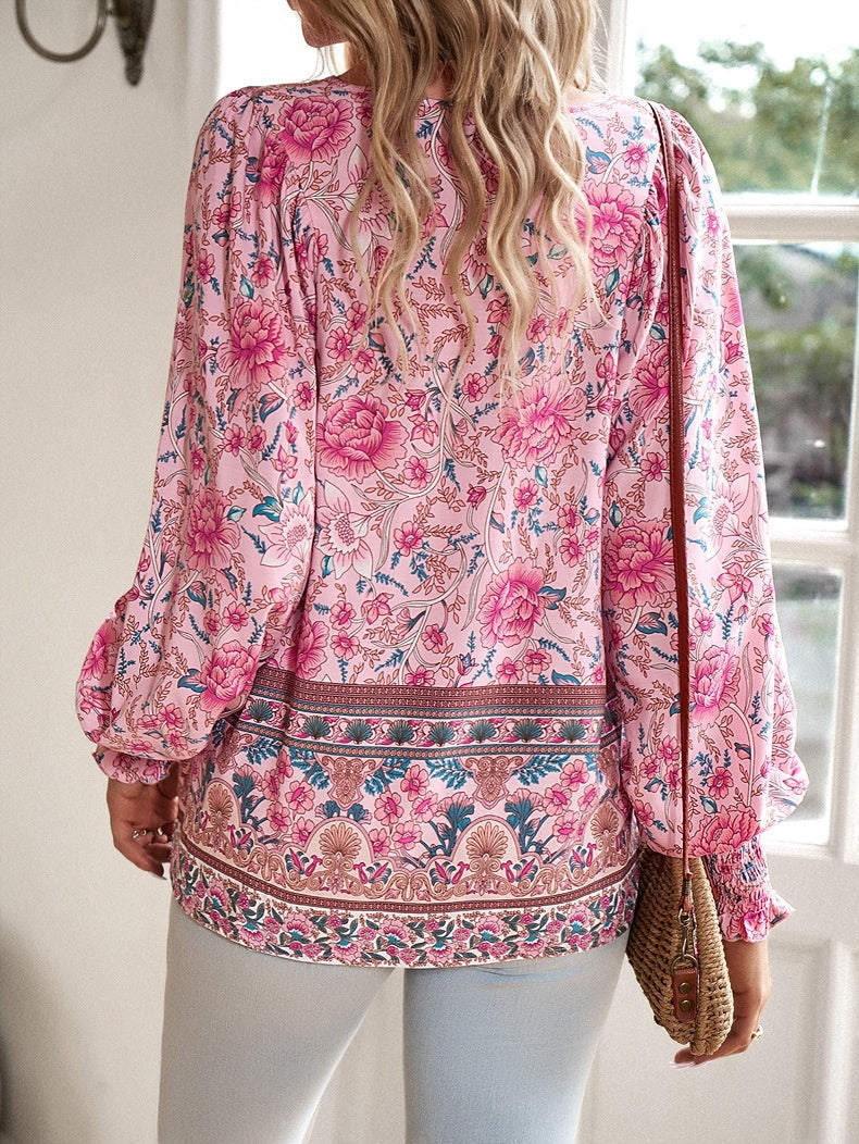 Églantine | Blouse Bohème Femme à Imprimé Floral Manches Longues Bouffantes et Coupe Ample