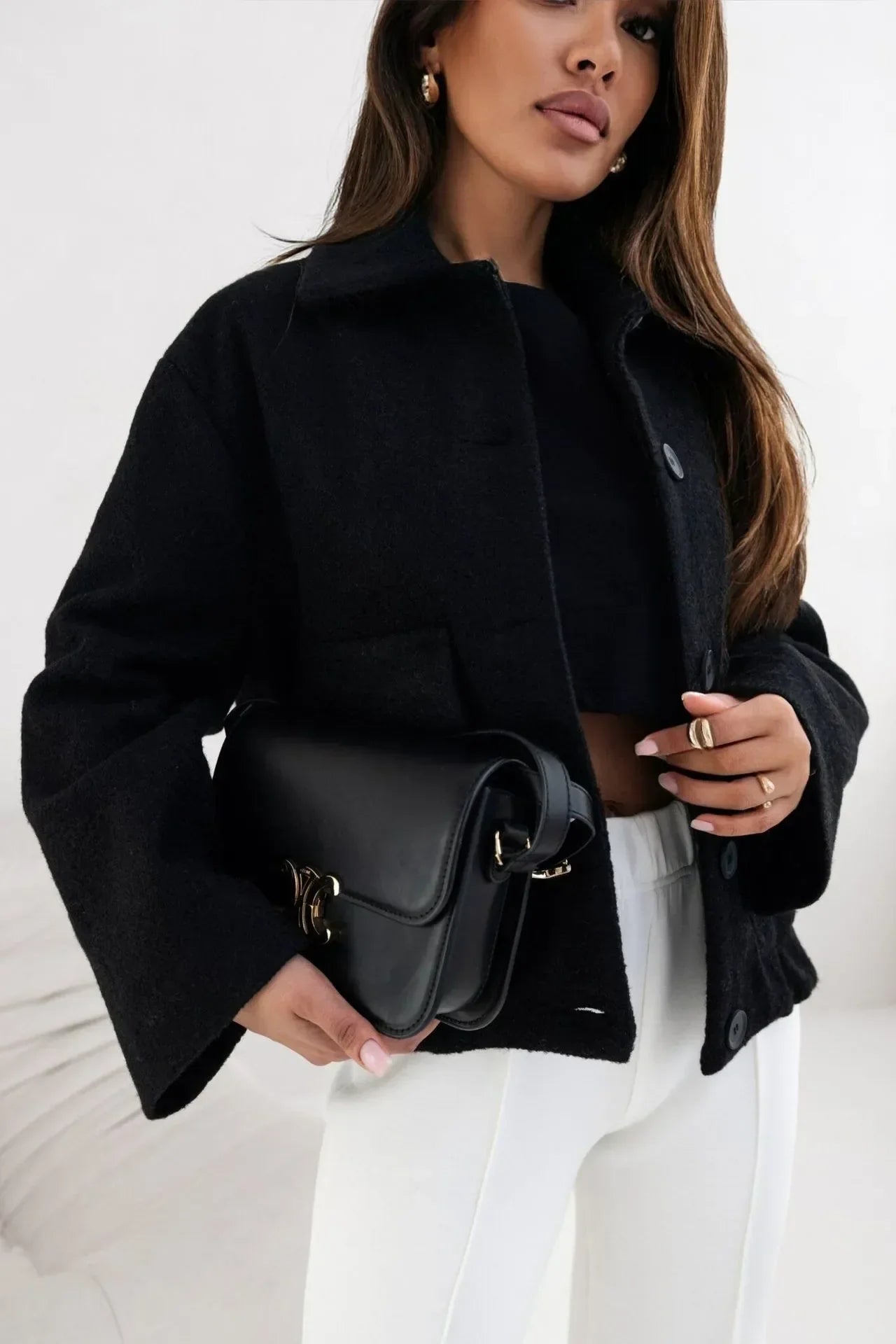 Short Jacket Femme | Veste Courte en Tissu Doux avec Grandes Poches