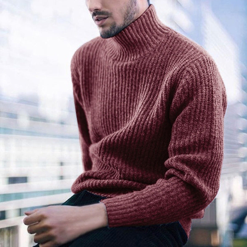 Knitted Sweater Homme | Pull Tricoté à Col Montant et Motif Côtelé Fin
