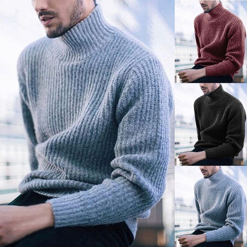 Knitted Sweater Homme | Pull Tricoté à Col Montant et Motif Côtelé Fin