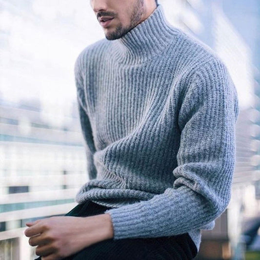Knitted Sweater Homme | Pull Tricoté à Col Montant et Motif Côtelé Fin