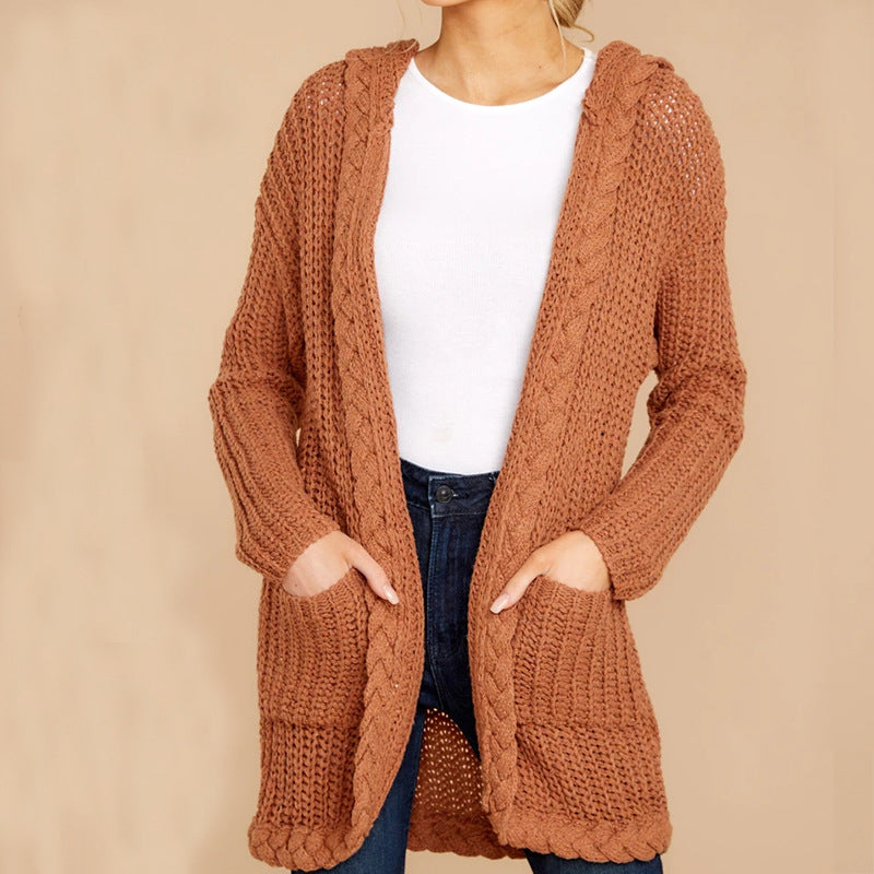 Cardigan à Capuche Femme | Gilet en Maille Épaisse avec Poches Pratiques