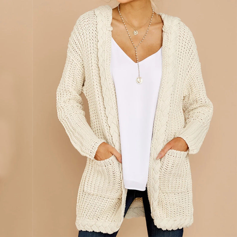 Cardigan à Capuche Femme | Gilet en Maille Épaisse avec Poches Pratiques