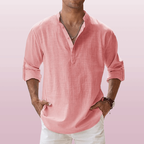 Montague | Chemise Henley Homme Lin Mélangé – Manches Longues Boutonnées – Style Décontracté Été