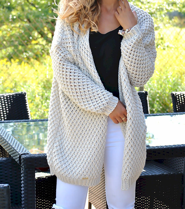 Cardigan Oversize Femme | Gilet en Maille Épaisse avec Motif à Mailles ajourées