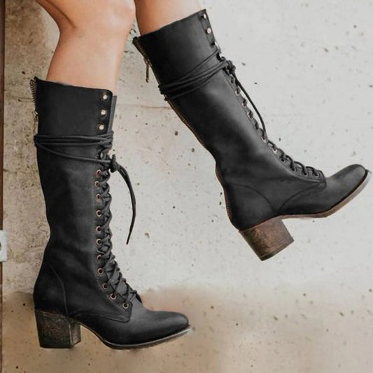 Ottilie | Bottes Hautes Femme à Lacets & Talons Épais