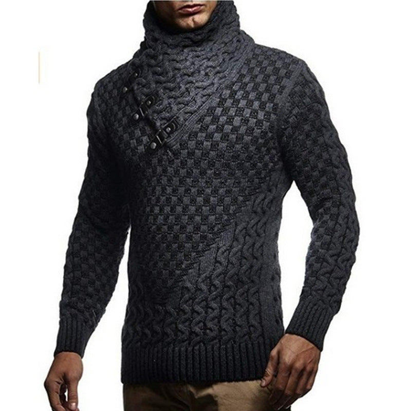 Knitted Sweater Homme | Pull Tricoté à Motif Zopfmuster Moderne et Col Montant