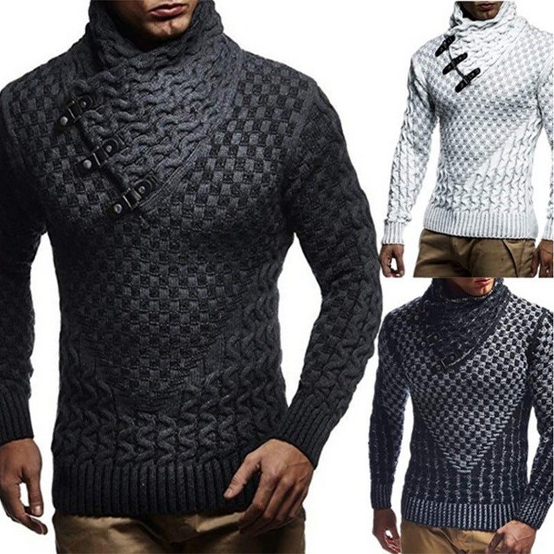 Knitted Sweater Homme | Pull Tricoté à Motif Zopfmuster Moderne et Col Montant