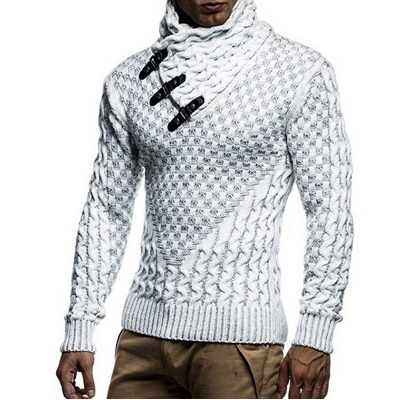 Knitted Sweater Homme | Pull Tricoté à Motif Zopfmuster Moderne et Col Montant