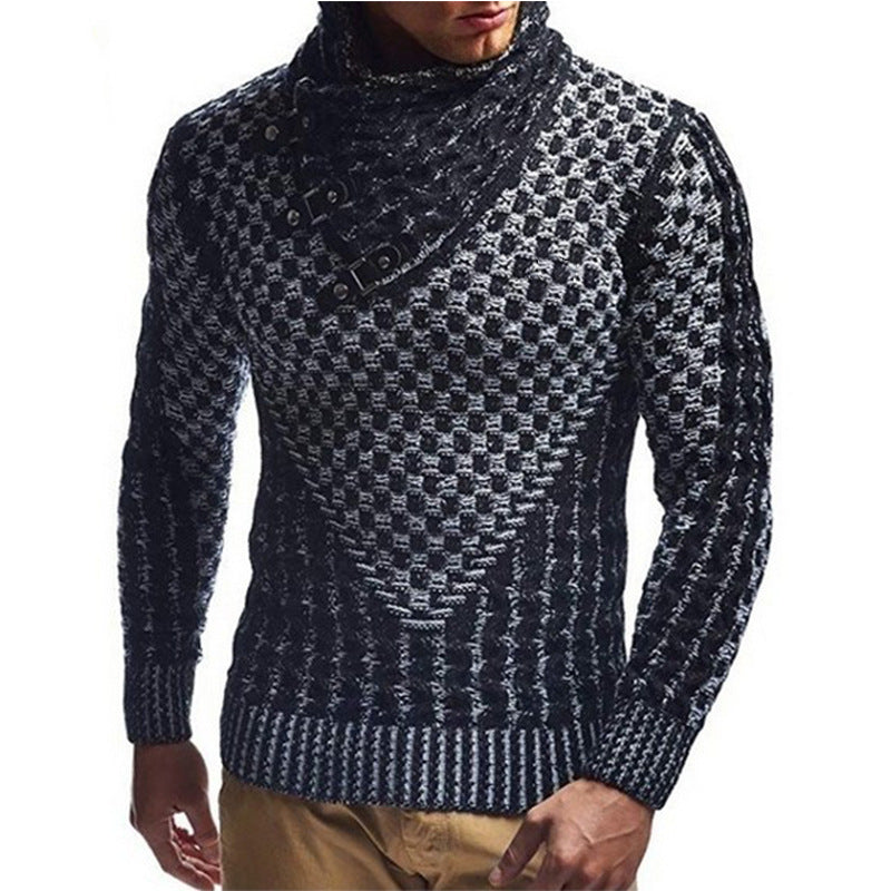Knitted Sweater Homme | Pull Tricoté à Motif Zopfmuster Moderne et Col Montant