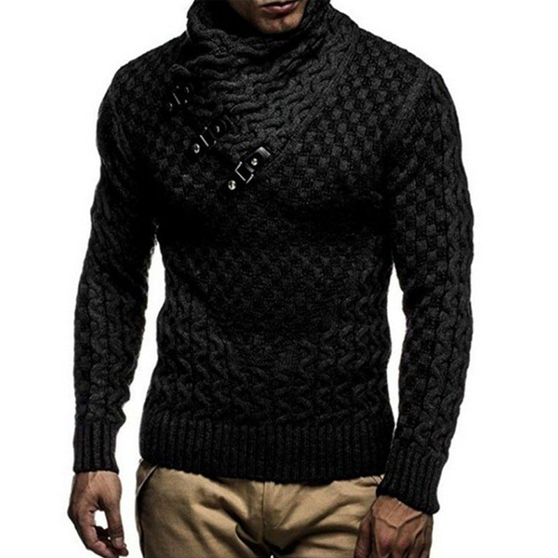 Knitted Sweater Homme | Pull Tricoté à Motif Zopfmuster Moderne et Col Montant