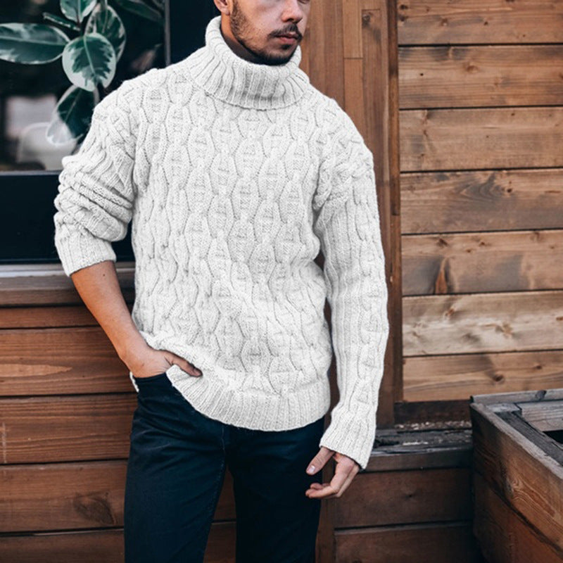 Men’s Chunky Knit Sweater | Pull Homme à Gros Tricot avec Col Roulé et Motif Torsadé