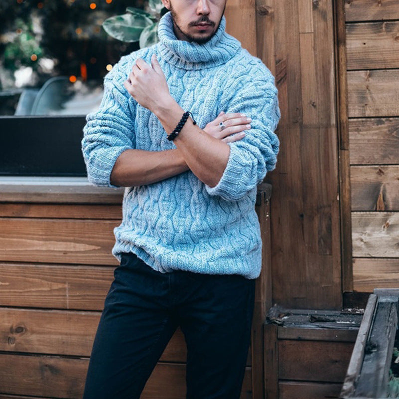 Men’s Chunky Knit Sweater | Pull Homme à Gros Tricot avec Col Roulé et Motif Torsadé