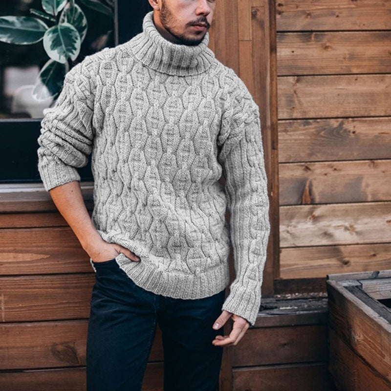 Men’s Chunky Knit Sweater | Pull Homme à Gros Tricot avec Col Roulé et Motif Torsadé
