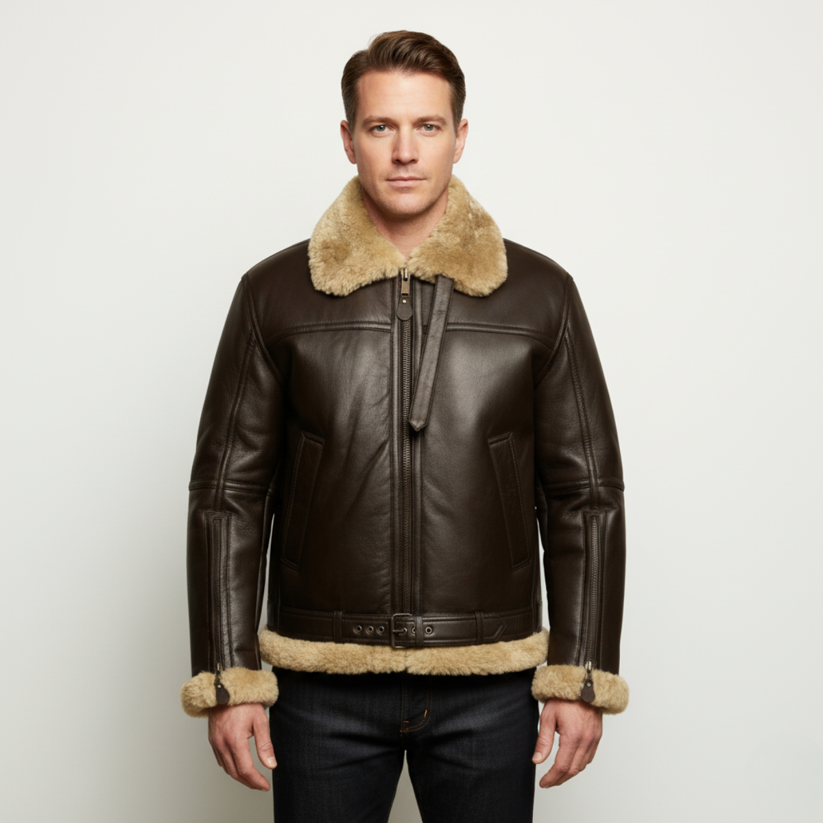 Aviator Veste Homme en Cuir Synthétique avec Doublure Chaude, Col Large et Coupe Structurée