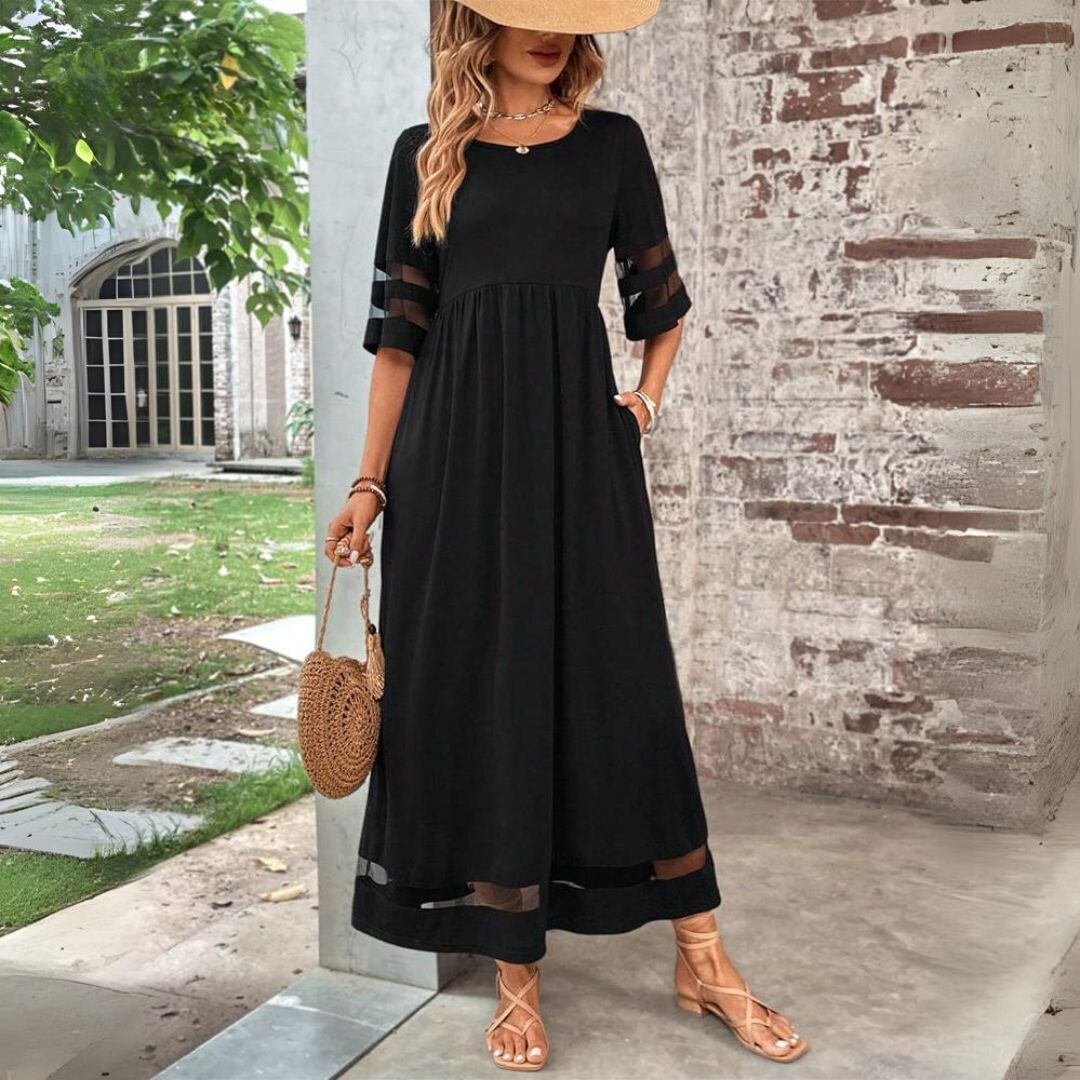 Joéva | Robe Maxi d'Été Femme à Manches Mi-Longues avec Poches – Élégance et confort