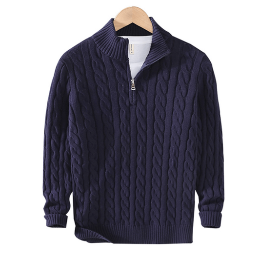 Xander | Pull Homme Col Zippé en Maille Torsadée | Pull-over Chaud et Élégant à Motif Câble