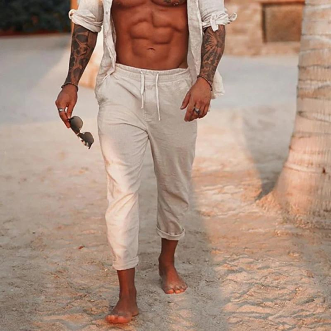 Branwell | Pantalon Lin Homme Léger à Taille Cordon – Confort Estival et Élégance Décontractée