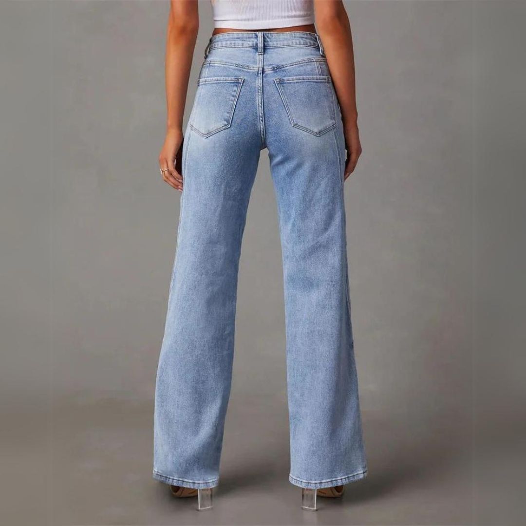 Livia | Jean Évasé Taille Haute en Coton – Confort & Style Élancé