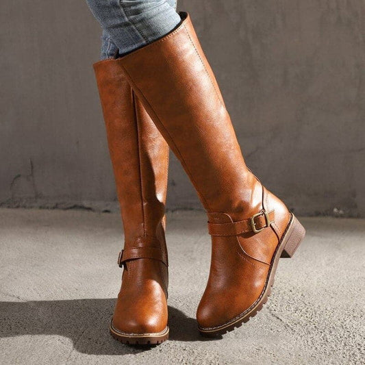Zénaïde | Bottes Hautes Femme à Talon Bloc Confortable, Bout Rond Élégant