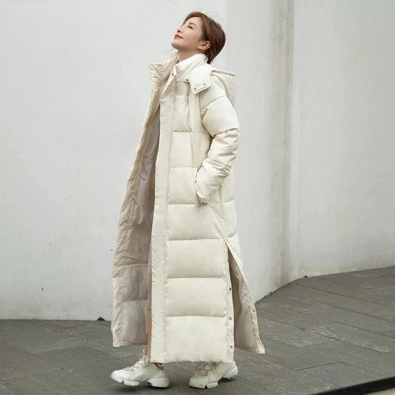 Caméline | Manteau Femme Long d’Hiver Rembourré avec Capuche, Fermeture Éclair & Fentes Côtés