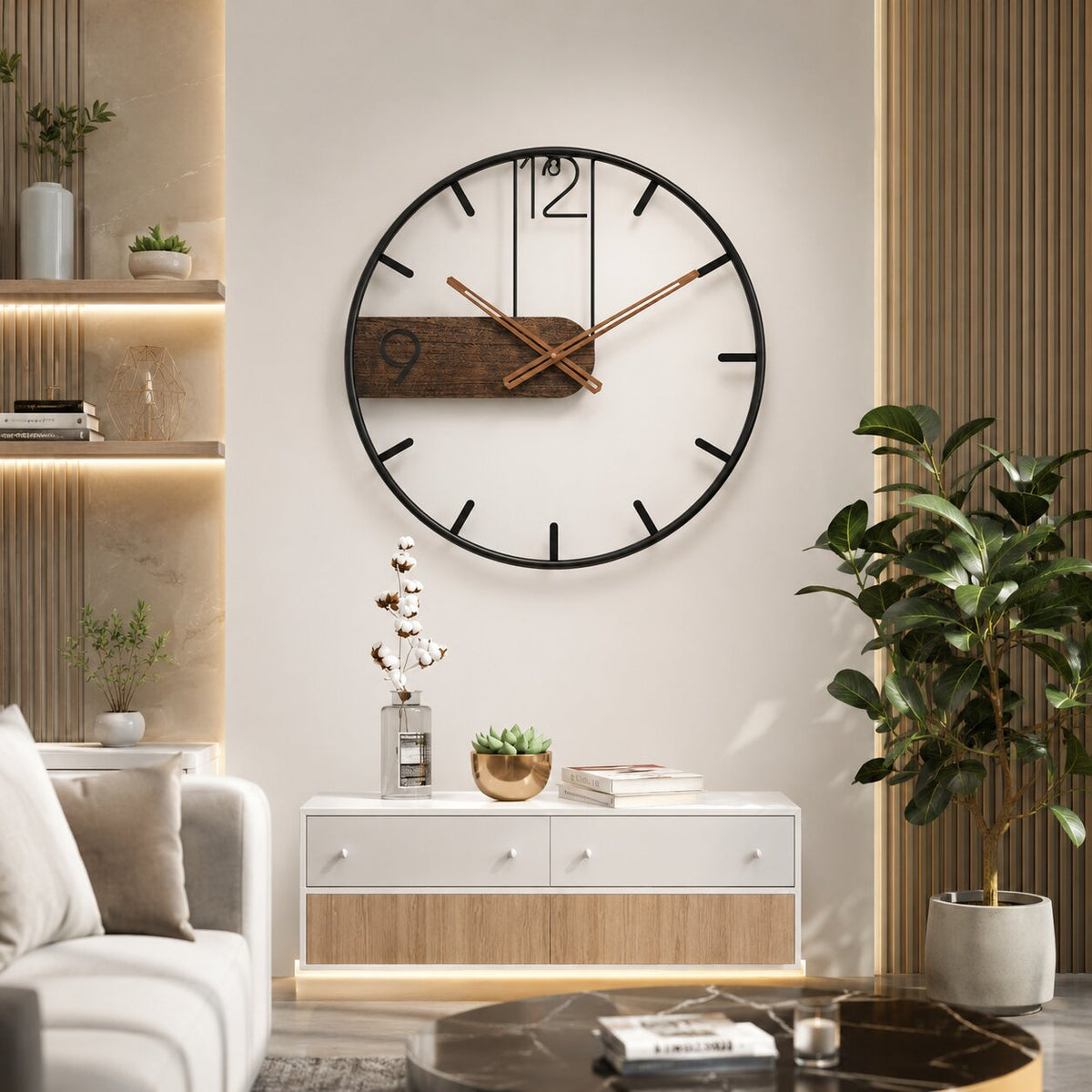 NussZeit™ | Moderne Wanduhr aus Edelstahl und Walnussholz – 40 cm