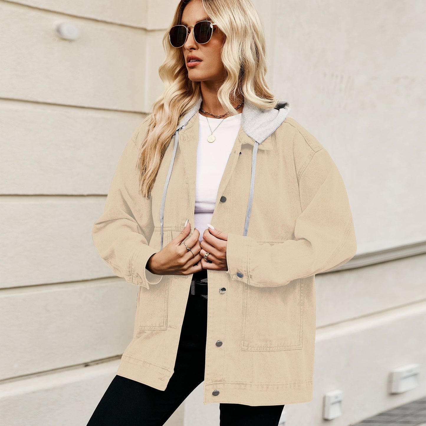Raphaëline | Veste en Jean Boutonnée avec Capuche pour Femme