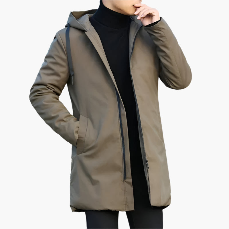 Victor | Veste Homme Hiver Longue Zippée à Capuche | Moderne, Coupe-vent et Imperméable