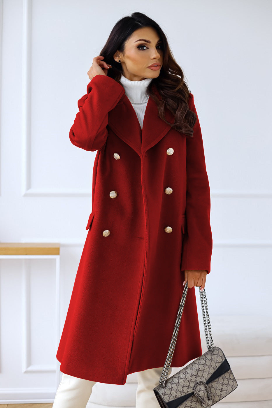 Suzanne | Trench Coat Femme Long Élégant Boutonné avec Col à Revers