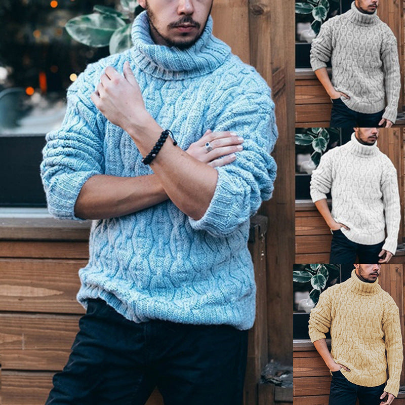 Men’s Chunky Knit Sweater | Pull Homme à Gros Tricot avec Col Roulé et Motif Torsadé