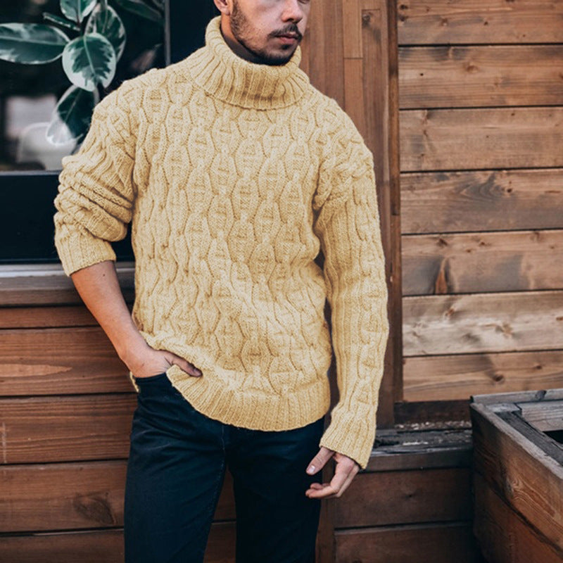 Men’s Chunky Knit Sweater | Pull Homme à Gros Tricot avec Col Roulé et Motif Torsadé