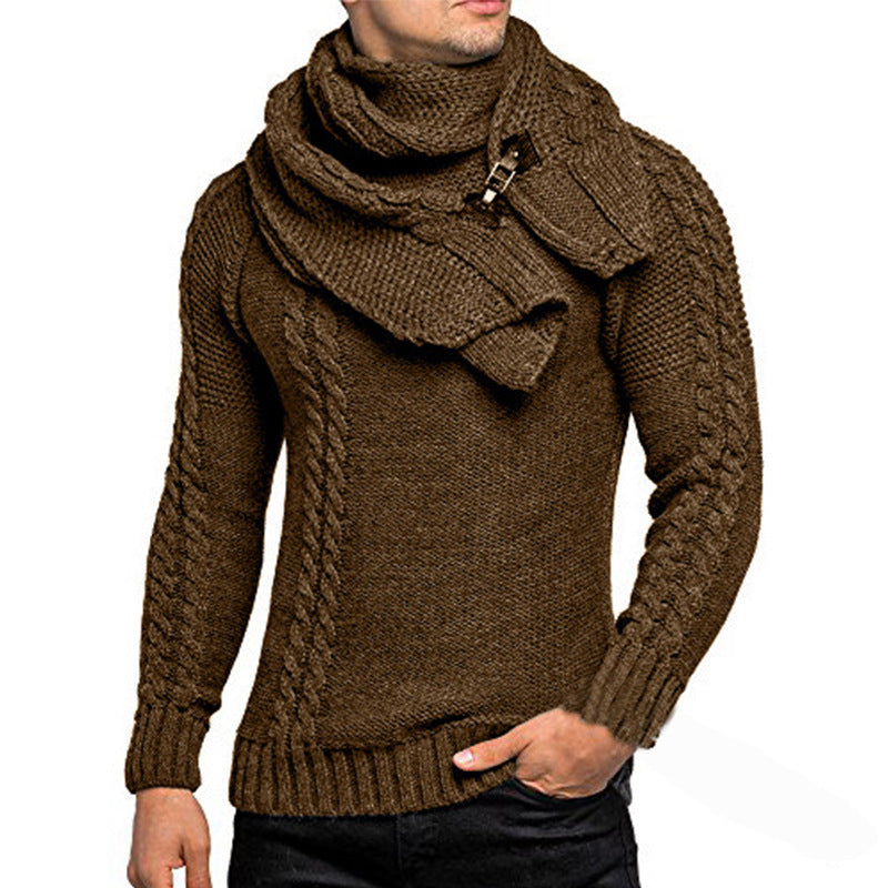 Knitted Sweater Homme | Pull Tricoté avec Écharpe Chic