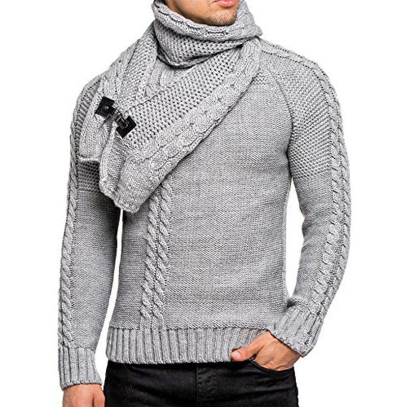 Knitted Sweater Homme | Pull Tricoté avec Écharpe Chic