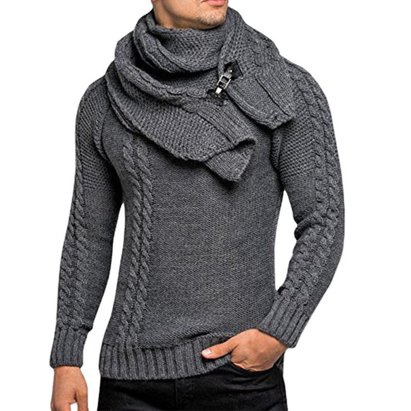 Knitted Sweater Homme | Pull Tricoté avec Écharpe Chic