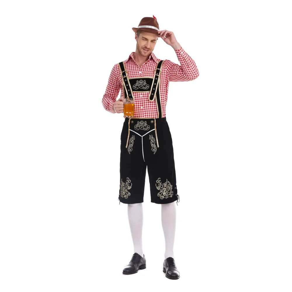 BayernTracht™ | Herren-Lederhosen-Kostüm im 3-teiligen Set mit Hut und Hosenträgern