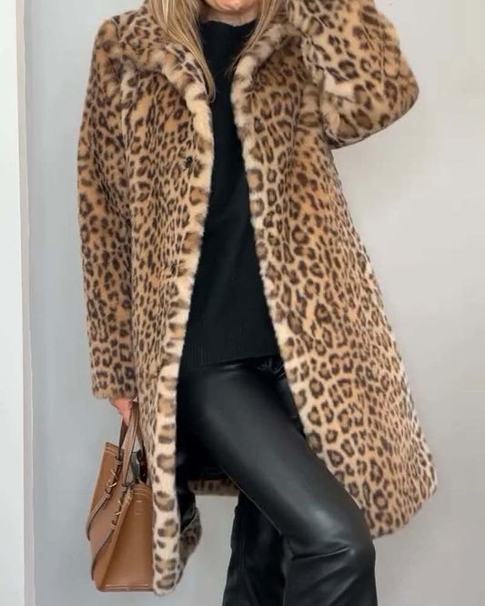 Aymeline | Manteau Long Femme Imprimé Léopard, Doux et Chaud