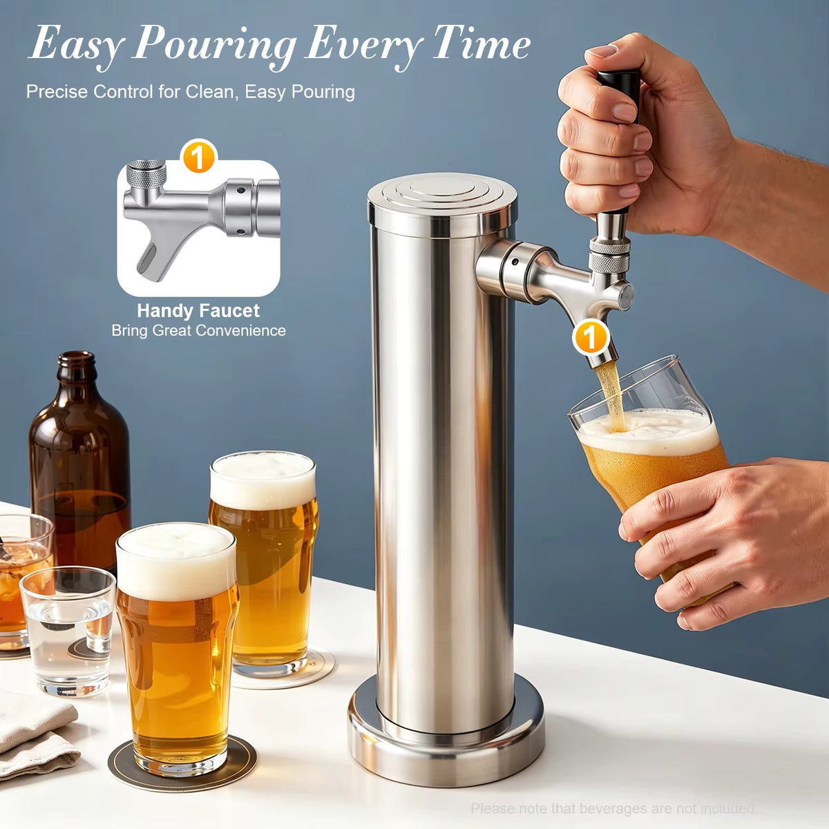 EdelZapf™ | Edelstahl-Bierzapfturm für die Hausbar mit Einzelzapfhahn