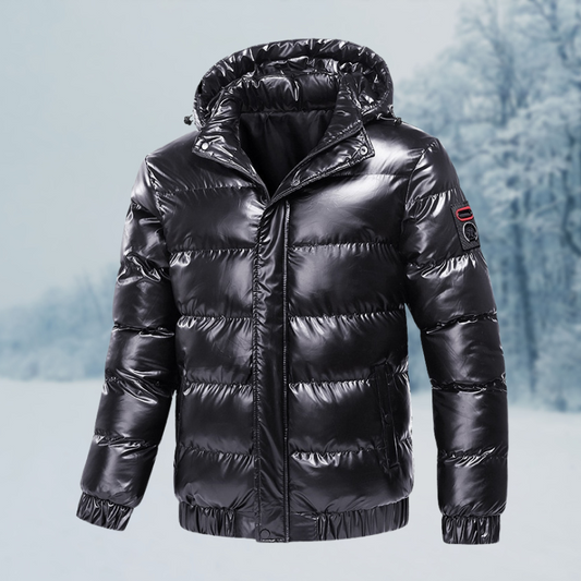 Elliot | Veste Homme Hiver Imperméable Matelassée Brillante avec Capuche & Doublure Chaude