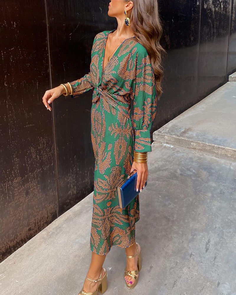 Anita | Robe Maxi Élégante à Manches Longues et Décolleté en V avec Détail Twistée